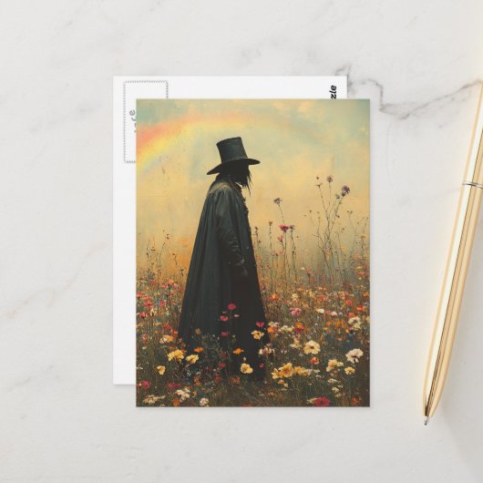 Griezelige pestdokter in de weide briefkaart (Voorkant / Achterkant in situ)