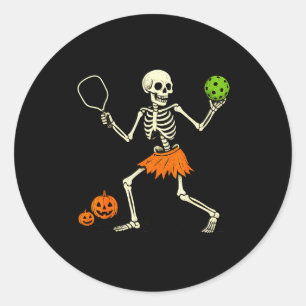 Griezelige Pickleball Halloween Skelet Kostuum Vro Ronde Sticker
