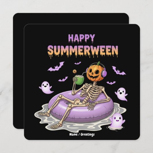 Griezelige Pompoen Gezicht Skelet Pret Koffie Zome Kaart (Voorkant / Achterkant)