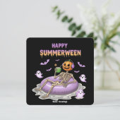 Griezelige Pompoen Gezichts Skelet Pret Happy Summ Kaart (Staand voorkant)