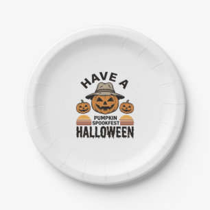 Griezelige Pompoen Halloween Vintage Gravure Shirt Papieren Bordje