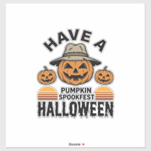 Griezelige Pompoen Halloween Vintage Gravure Shirt Sticker