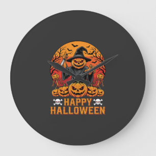 Griezelige Pompoen Heks Fijne Halloween Vectorontw Grote Klok