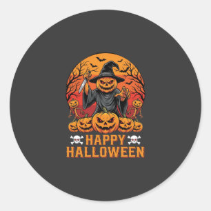 Griezelige Pompoen Heks Fijne Halloween Vectorontw Ronde Sticker