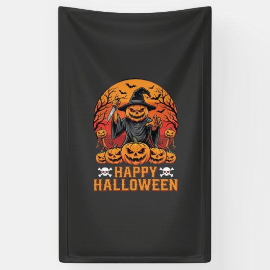 Griezelige Pompoen Heks Fijne Halloween Vectorontw Spandoek (Verticaal)