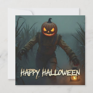Griezelige Pompoen Hoofd Halloween Scène