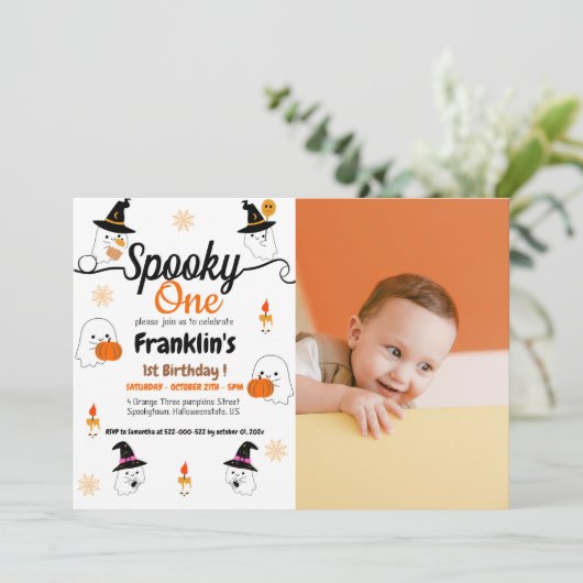 Griezelige pompoen kinderen halloween verjaardagsf kaart (Staand voorkant)