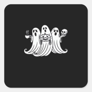 Griezelige Pompoen met Koffie die Drinkt Vierkante Sticker