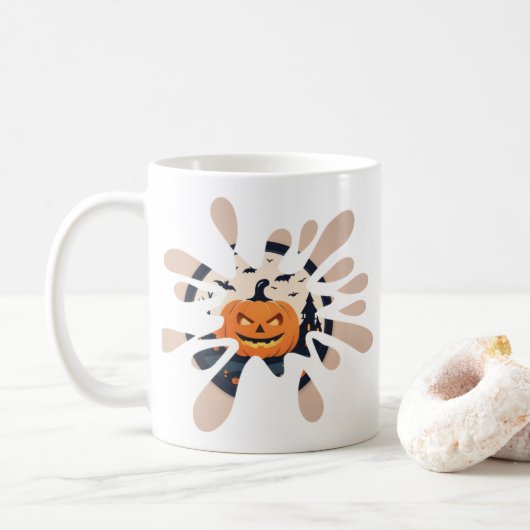 Griezelige Pompoen Spat Halloween Mok (Met donut)