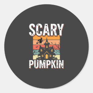 Griezelige Pompoen Spokenhuis Halloween Ontwerp_1 Ronde Sticker