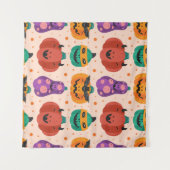 Griezelige pompoenen in eng kostuum. Prettig Hallo Wandkleed (Voorkant (horizontaal))