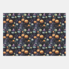 GRIEZELIGE POMPOENEN SPOKEN EN Heksen HALLOWEEN Inpakpapier Vel