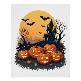 Griezelige Pompoenveld � Retro Halloween T-shirt Perfect Poster