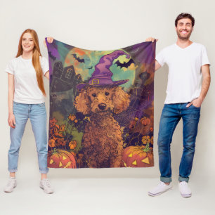 Griezelige Poodelhond Halloween Heks en Pompoen Fleece Deken