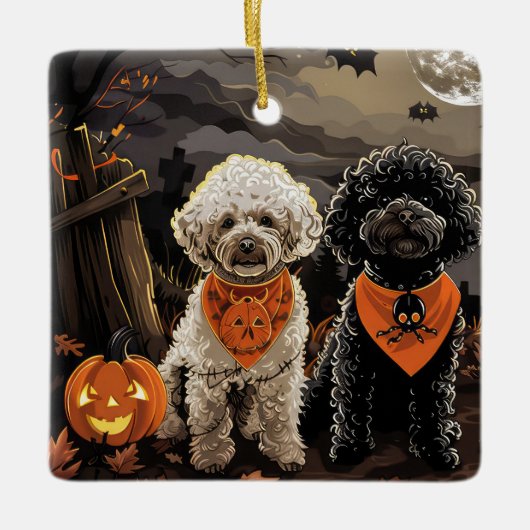 Griezelige Poodle Halloween Keramisch Ornament (Voorkant)