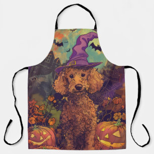 Griezelige Poodle Hond Halloween Heks En Pompoen Schort