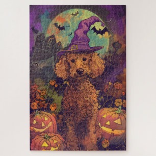 Griezelige Poodlehond Halloween Heks en Pompoen Legpuzzel
