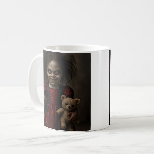 Griezelige pop horror koffiemok (Voorkant links)