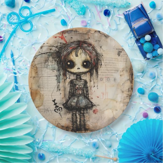 Griezelige pop met boog papieren bordje (Feest)