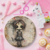 Griezelige pop met boog papieren bordje (Feest)