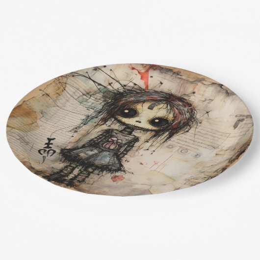 Griezelige pop met boog papieren bordje (Gekanteld)