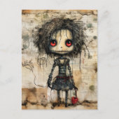 Griezelige pop met hart briefkaart (Voorkant)