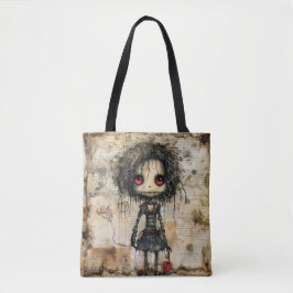 Griezelige pop met hart tote bag