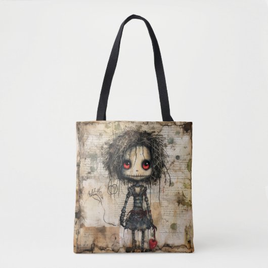Griezelige pop met hart tote bag (Voorkant)