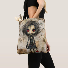 Griezelige pop met hart tote bag