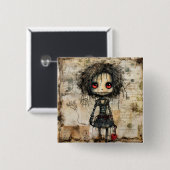 Griezelige pop met hart vierkante button 5,1 cm (Voorkant /achterkant)