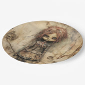 Griezelige pop met roze boog papieren bordje (Gekanteld)