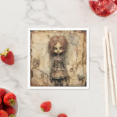 Griezelige pop met roze boog servet (Insitu)