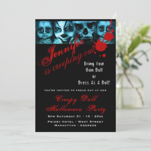 Griezelige pop verkleedfeest Halloween kwaadaardig Kaart (Staand voorkant)
