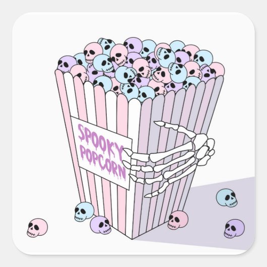 Griezelige Popcorn Vierkante Sticker (Voorkant)