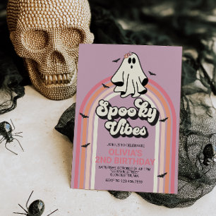 Griezelige Retro Halloween Geest Verjaardag Kaart