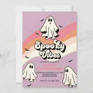 Griezelige Retro Halloween Geest Verjaardag Kaart