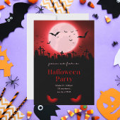 Griezelige Rode Maan Begraafplaats Halloween Feest Kaart
