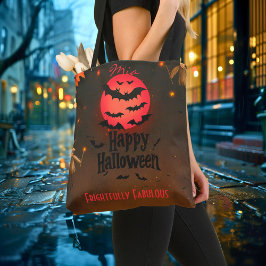 Griezelige Rode Maan Happy Halloween Boodschappent Tote Bag