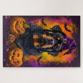 Griezelige Rottweiler Hond Halloween Heks en Pompo Legpuzzel (Horizontaal)