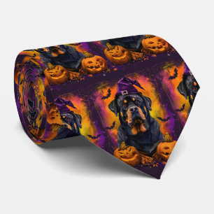 Griezelige Rottweiler Hond Halloween Heks en Pompo Stropdas