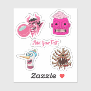 griezelige roze cartoon surreëel monster grafisch  sticker