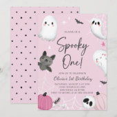 Griezelige Roze Geest Eerste Verjaardagsuitnodigin Kaart (Voorkant / Achterkant)
