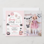 Griezelige Roze Geest Halloween 1e Verjaardagsfoto Kaart (Voorkant)