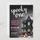 Griezelige Roze Halloween 1e Verjaardag Kaart (Voorkant)