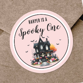 Griezelige Roze Halloween 1e Verjaardagsfeestje Ronde Sticker