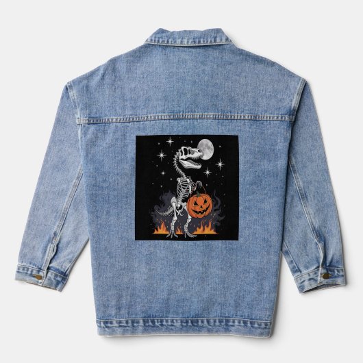 Griezelige Saurus Halloween Dinosaur Denim Jacket (Achterkant)