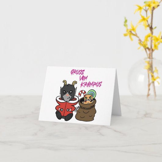 Griezelige Schattigee Groeten van Krampus Kaart (Gele Bloem)