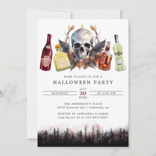 Griezelige schedel & alcohol | Fun volwassen Hallo Kaart (Voorkant)