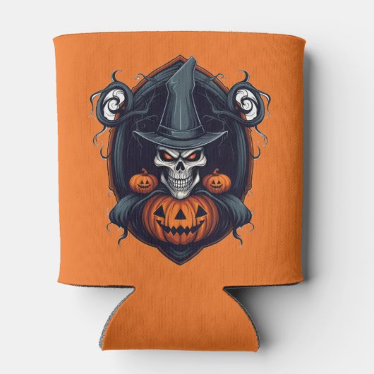 Griezelige schedel en pompoenen Halloween Blikjeskoeler (Achterkant)