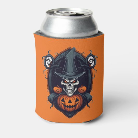 Griezelige schedel en pompoenen Halloween Blikjeskoeler (Blikje Achterkant)